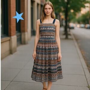 Antonio Melani Size 14 Gwynn Black & Sunset Color All Embroidered Lace Sun Dress